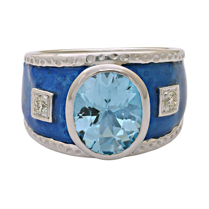 Ring-Blue Topaz and Diamond (Enamel) | Singhvi Jewels