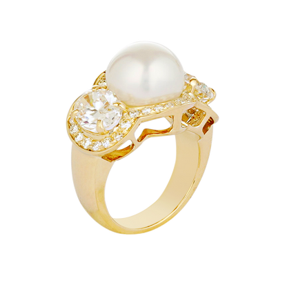 Ring - South Sea Pearl and Crystal | Singhvi Jewels