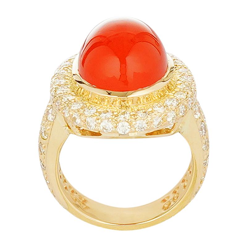 Ring - Cornellian and Diamond (2221G) | Singhvi Jewels