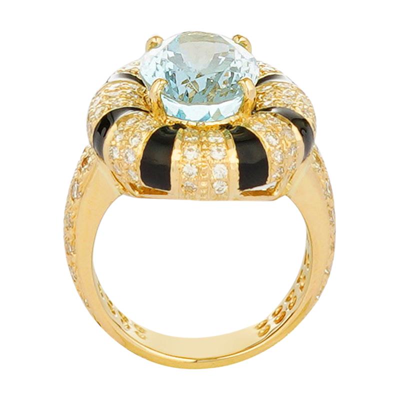 Ring - Aquamarine, Diamond & Enamel