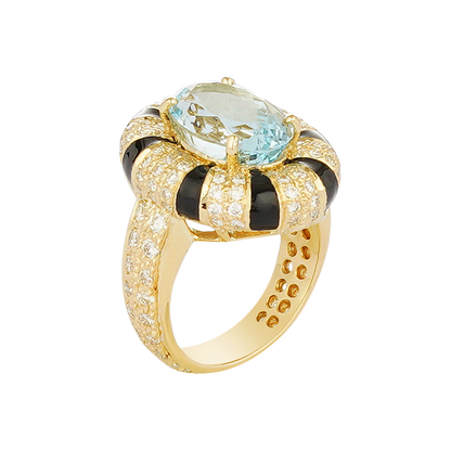 Ring - Aquamarine and Diamond (Enamel) | Singhvi Jewels
