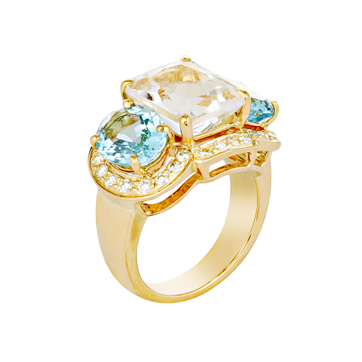 Ring - Crystal, Aquamarine and Diamond | Singhvi Jewels