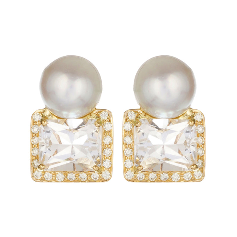 Earrings - Crystal, Diamonds and South Sea Pearl (2222A) | Singhvi Jewels