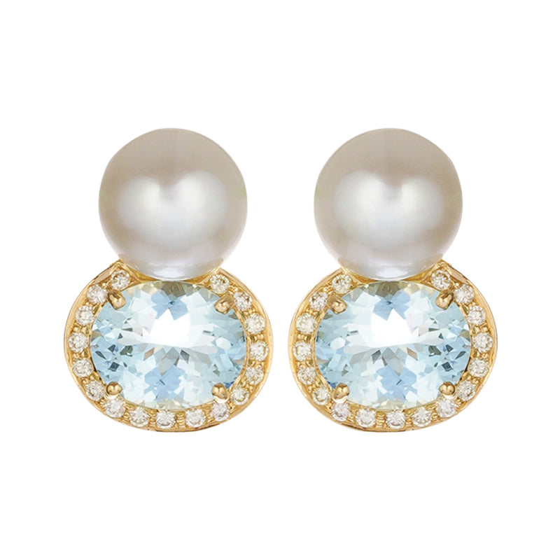 Earrings - Aquamarine, Diamond and South Sea Pearl | Singhvi Jewels
