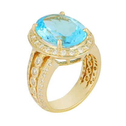 Ring - Blue Topaz and Diamond (2222G) | Singhvi Jewels