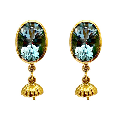 Earrings - Blue Topaz, Pearl and Diamond in 18K gold