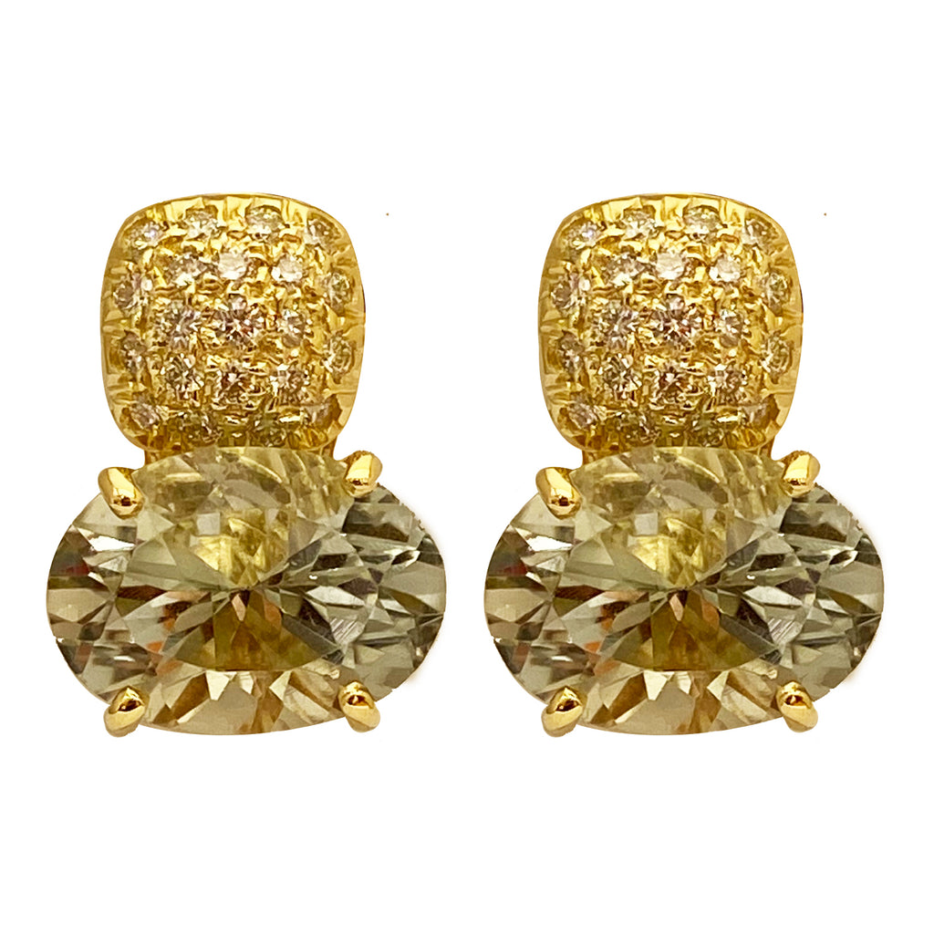 Earrings - Green Quartz and Diamond in 18k gold