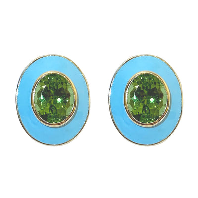 Earrings - Peridot with enamel in 18K gold