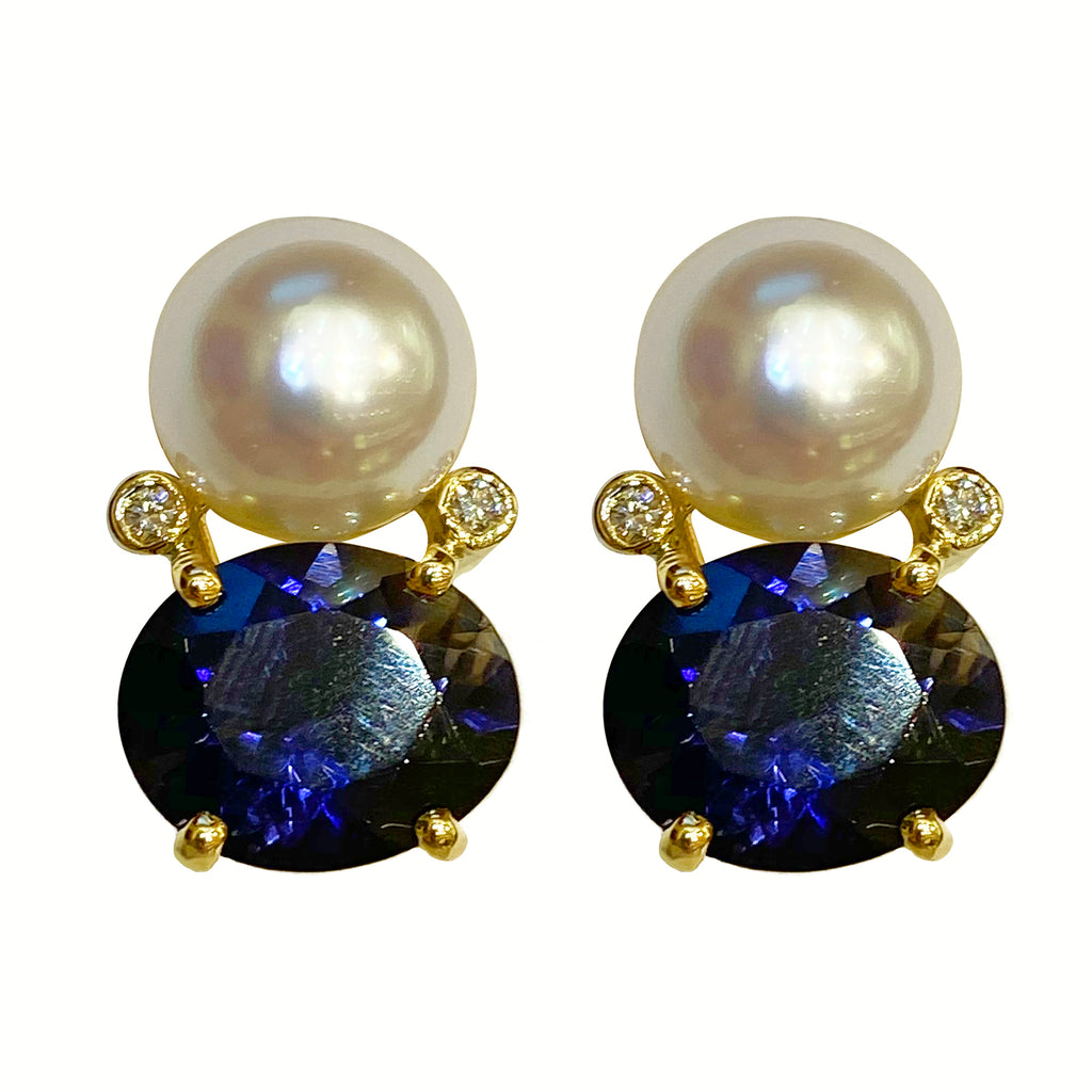 Earrings - Iolite, South Sea Pearl and Diamond in 18k gold
