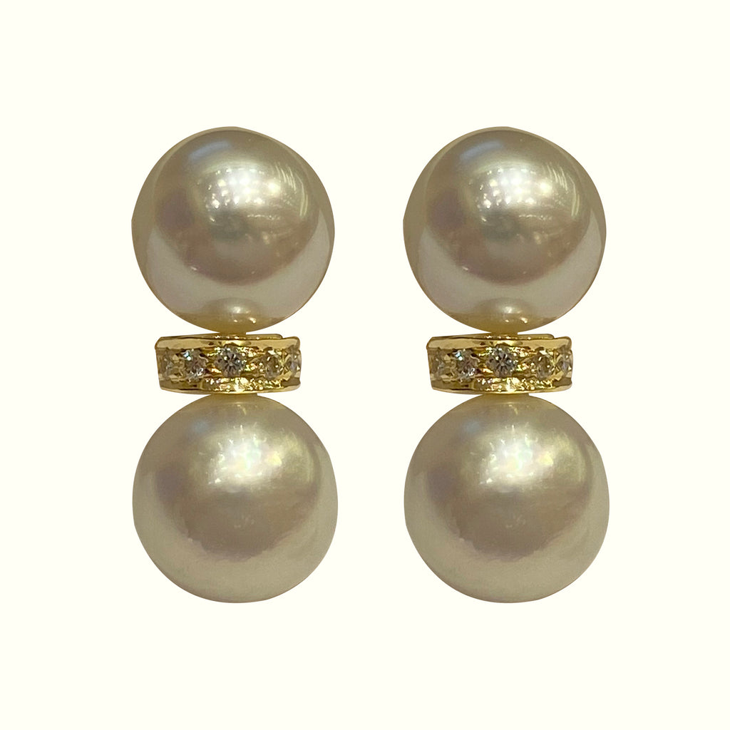 Earrings - South Sea Pearl and Diamond in 18k gold