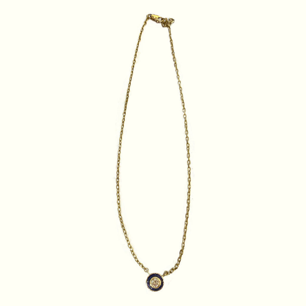 Pendant - Diamond with Blue Enamel in 18K Gold