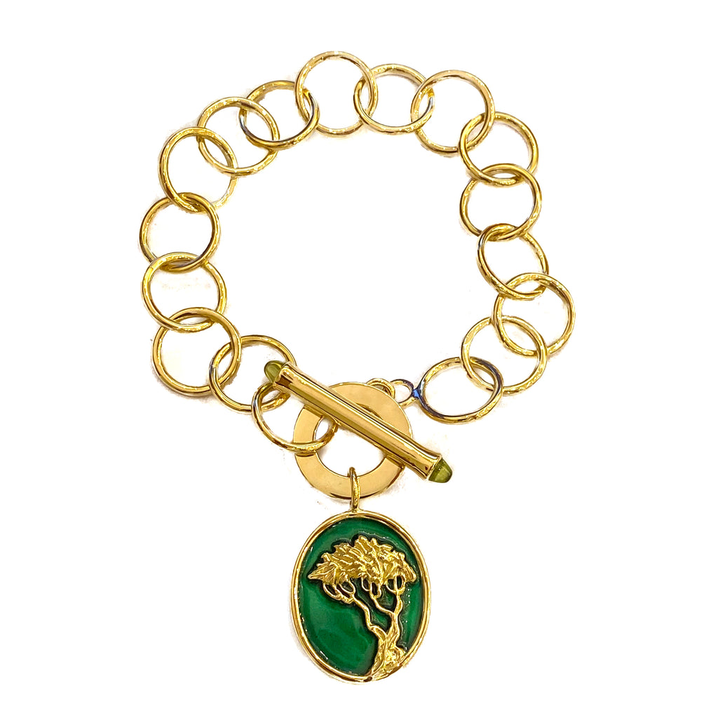 Bracelet - 18k Gold with Peridot and Green Enamel Charm