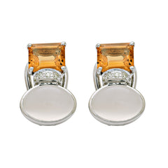 Earrings-Citrine, Moonstone and Diamond