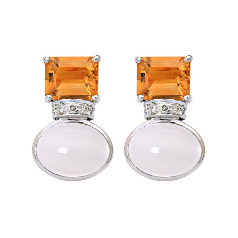 Earrings-Citrine, Moonstone and Diamond