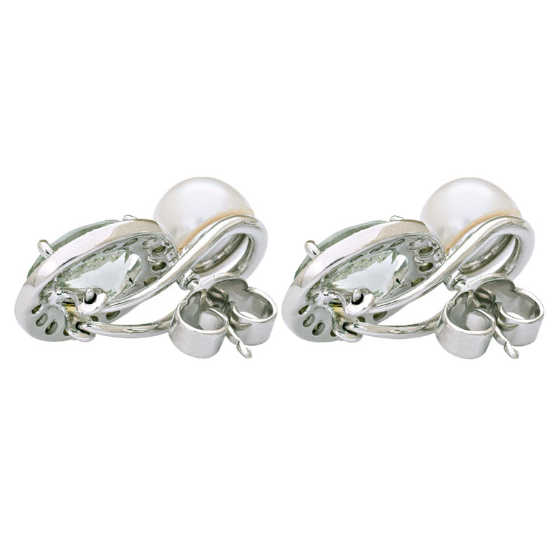 Earrings-Green Quartz, South Sea Pearl and Diamond