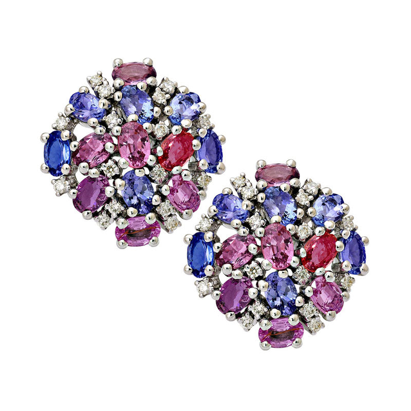 Earrings - Tanzanite, Pink Sapphire and Diamond | Singhvi Jewels