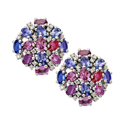 Earrings - Tanzanite, Pink Sapphire And Diamond