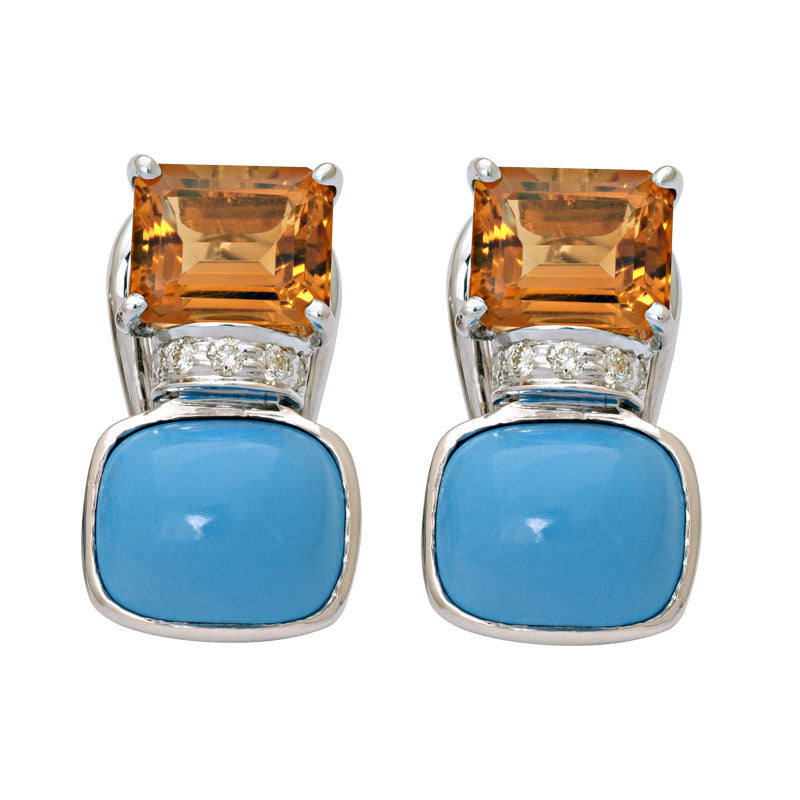 Earrings-Citrine, Turquoise and Diamond