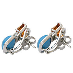 Earrings-Citrine, Turquoise and Diamond