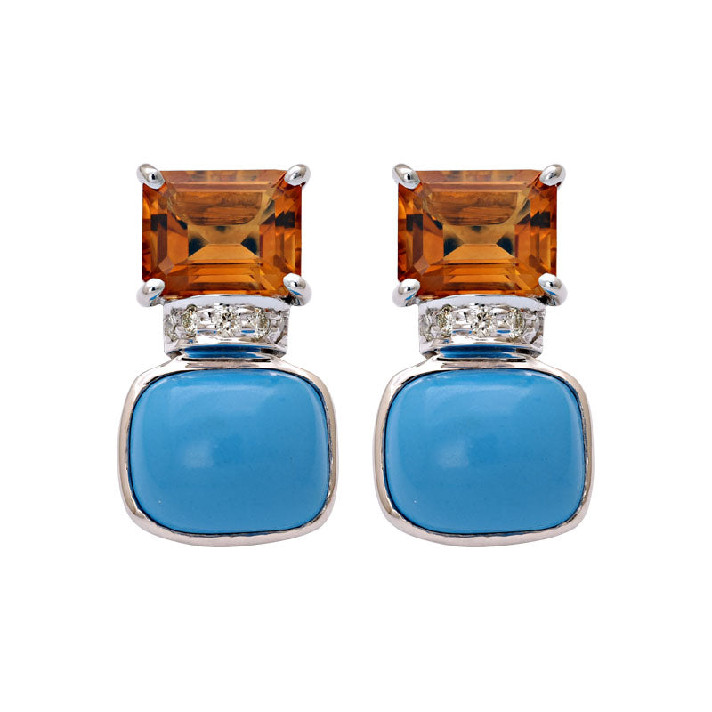 Earrings-Citrine, Turquoise and Diamond