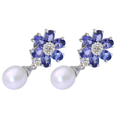 Earrings-Tanzanite, South Sea Pearl and Diamond