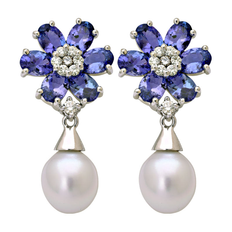 Earrings - Tanzanite, South Sea Pearl and Diamond | Singhvi Jewels