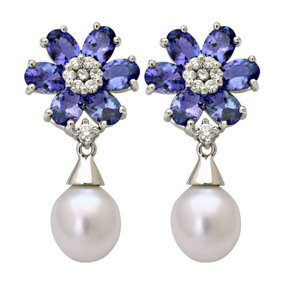 Earrings - Tanzanite, South Sea Pearl and Diamond | Singhvi Jewels