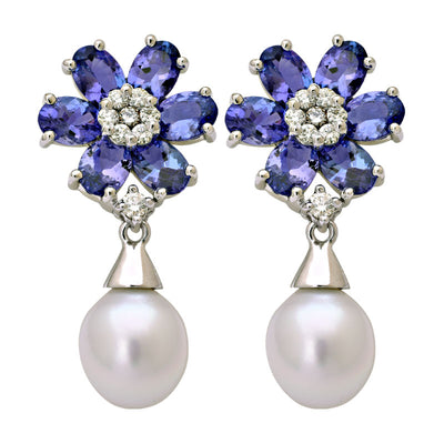 Earrings - Tanzanite, South Sea Pearl And Diamond