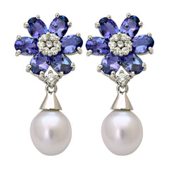 Earrings-Tanzanite, South Sea Pearl and Diamond
