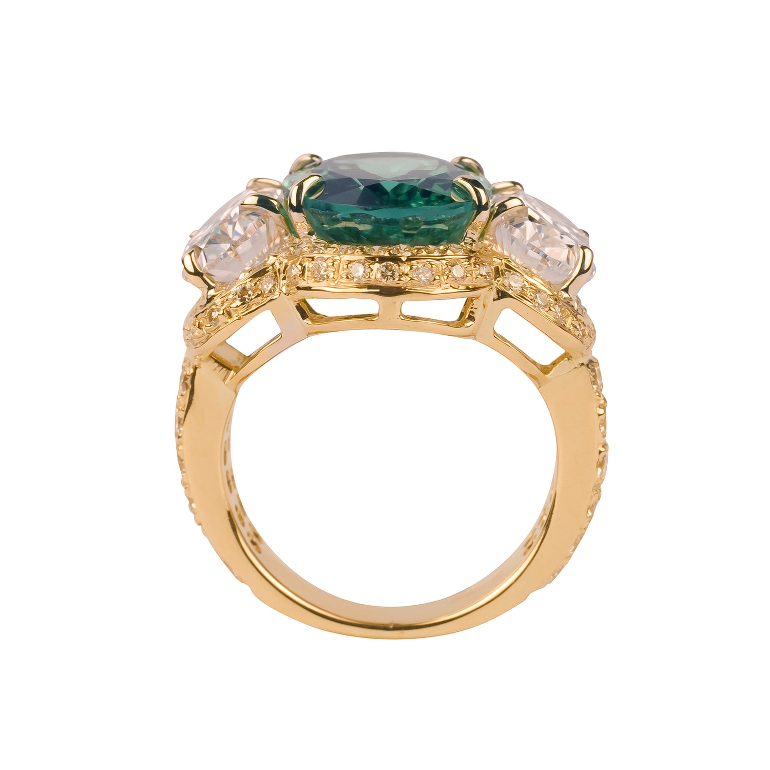 Ring - Green Tourmaline, Crystal and Diamond | Singhvi Jewels