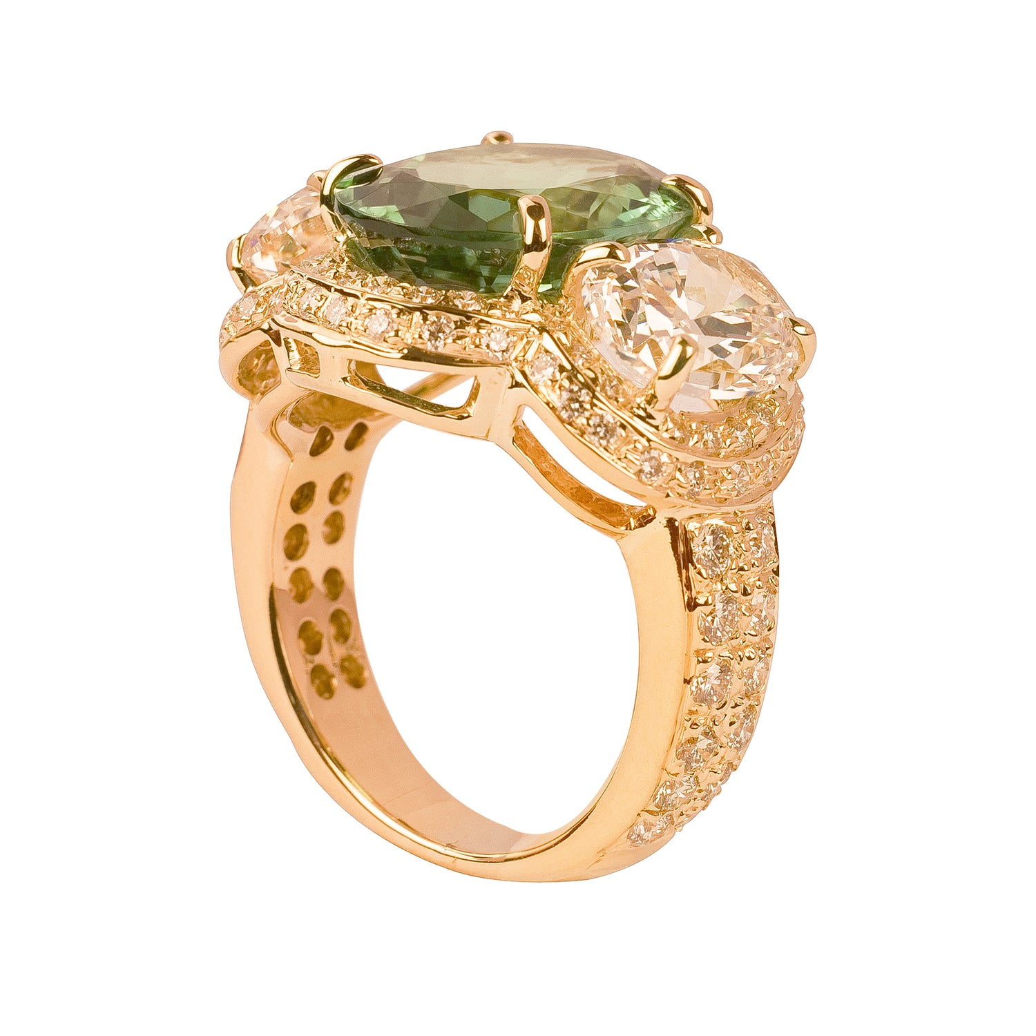 Ring - Green Tourmaline, Crystal and Diamond | Singhvi Jewels