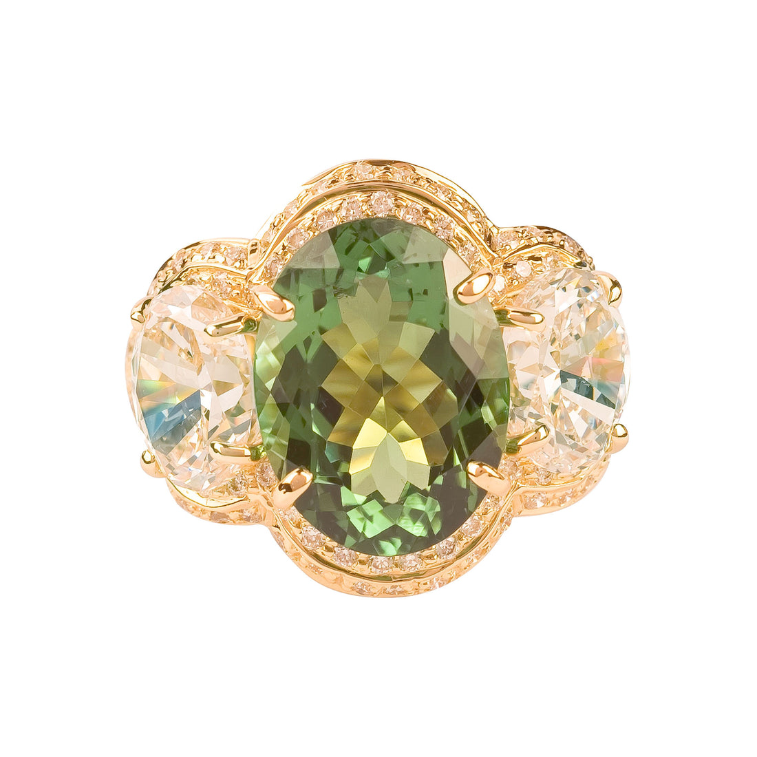 Ring - Green Tourmaline, Crystal and Diamond | Singhvi Jewels