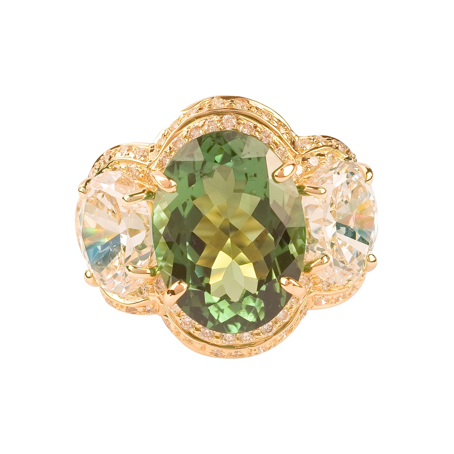 Ring - Green Tourmaline, Crystal and Diamond | Singhvi Jewels
