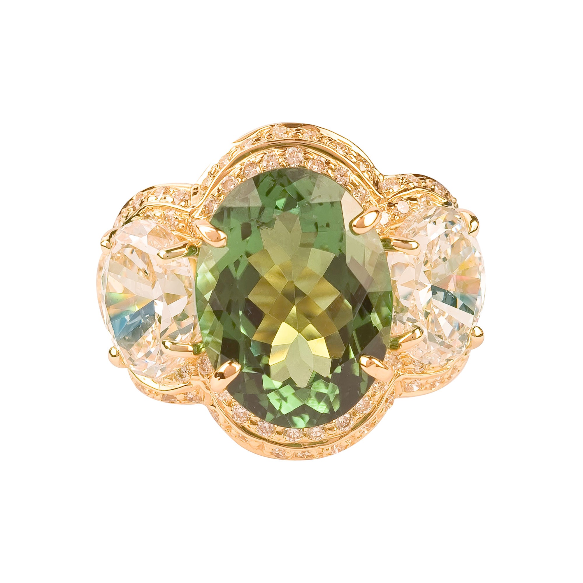 Ring - Green Tourmaline, Crystal and Diamond | Singhvi Jewels