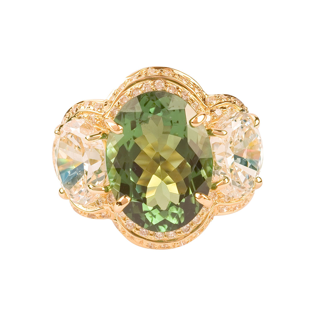 Ring - Green Tourmaline, Cubic Zirconia and Diamond