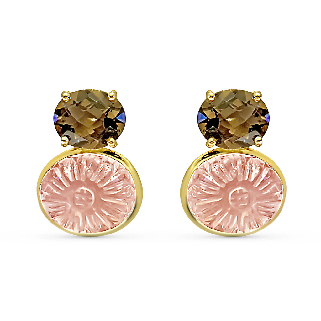 Earrings - Smokey Quartz and Rose Quartz