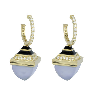 Earrings - Chalcedony And Diamond With Enamel