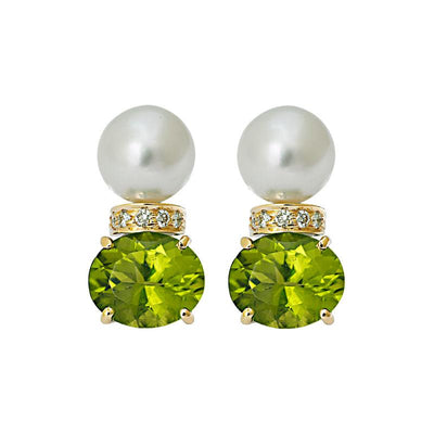Earrings- Peridot, South Sea Pearl and Diamond  (23CM)