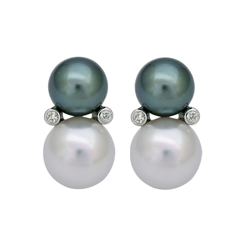 EARRINGS - SOUTH SEA PEARL AND DIAMOND IN STERLING SILVER