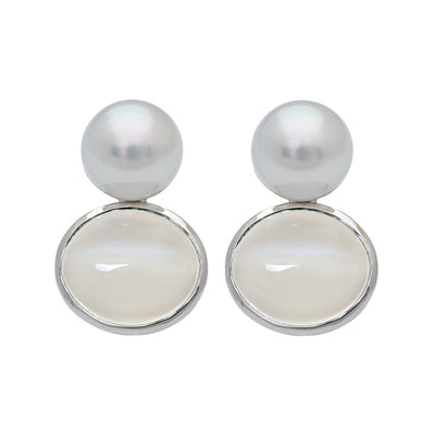 Earrings - Moonstone And South Sea Pearl