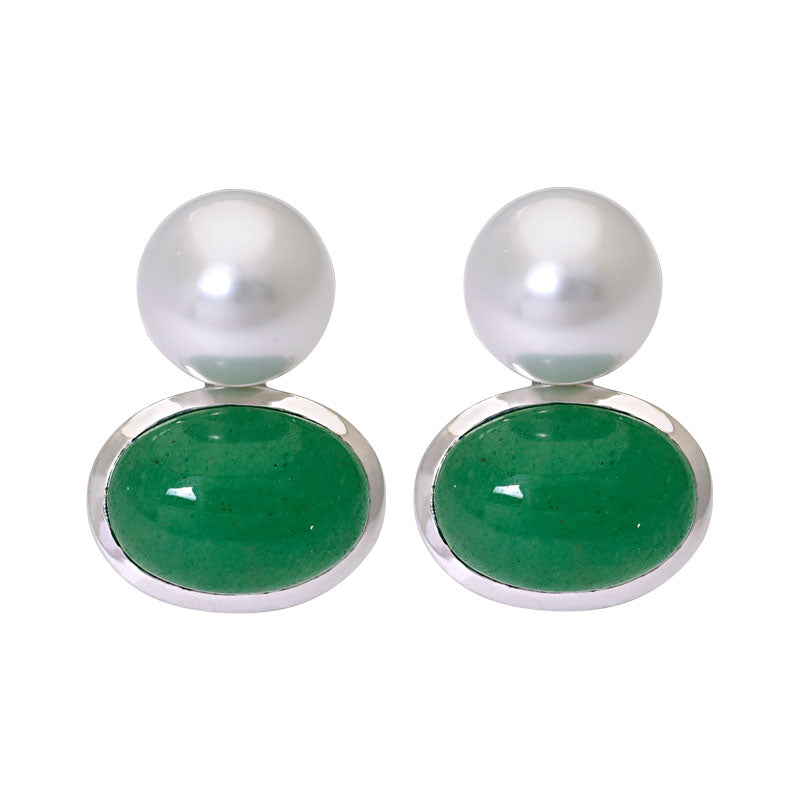Earrings- Aventurine and South Sea Pearl