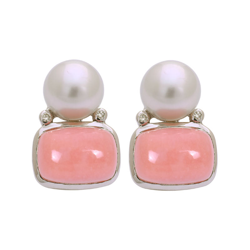 Earrings-South Sea Pearl, Pink Opal and Diamond