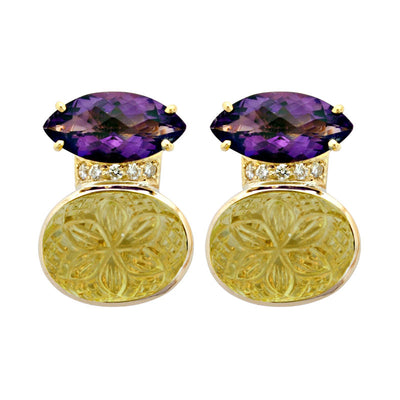 Earrings - Amethyst, Lemon Quartz And Diamond