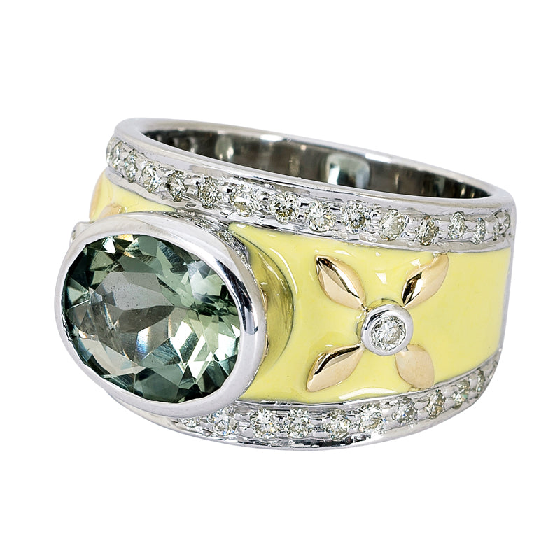 Ring - Green Quartz and Diamond (Enamel) | Singhvi Jewels