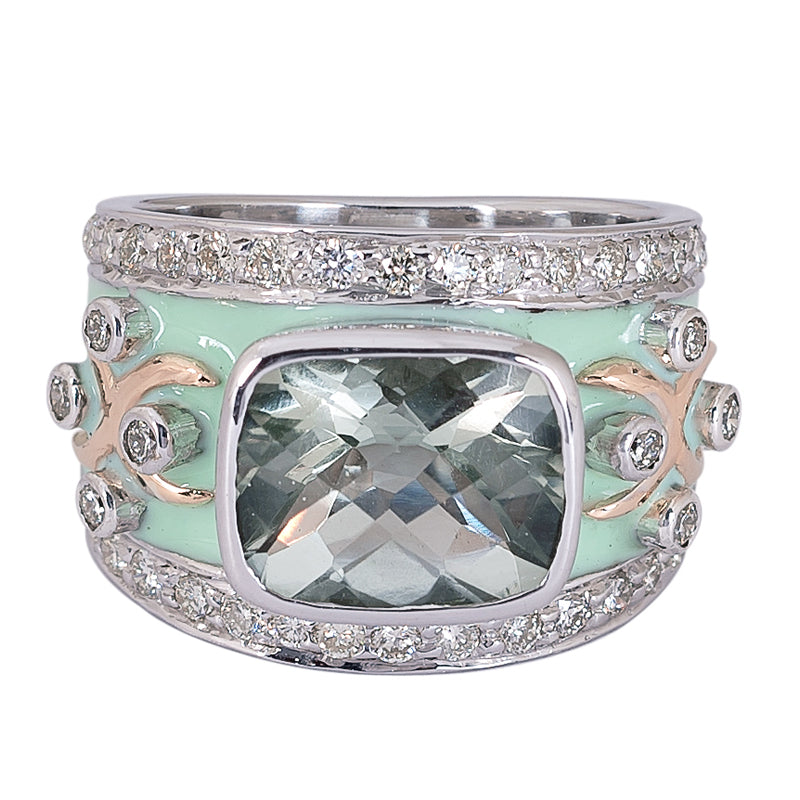 Ring - Green Quartz and Diamond (Enamel) | Singhvi Jewels