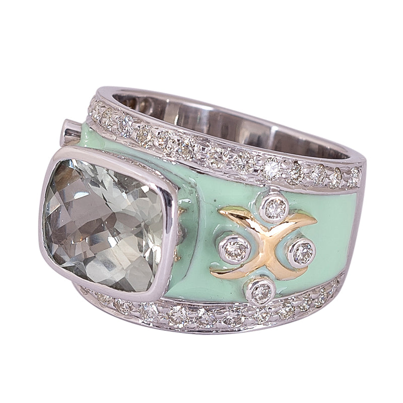 Ring - Green Quartz and Diamond (Enamel) | Singhvi Jewels