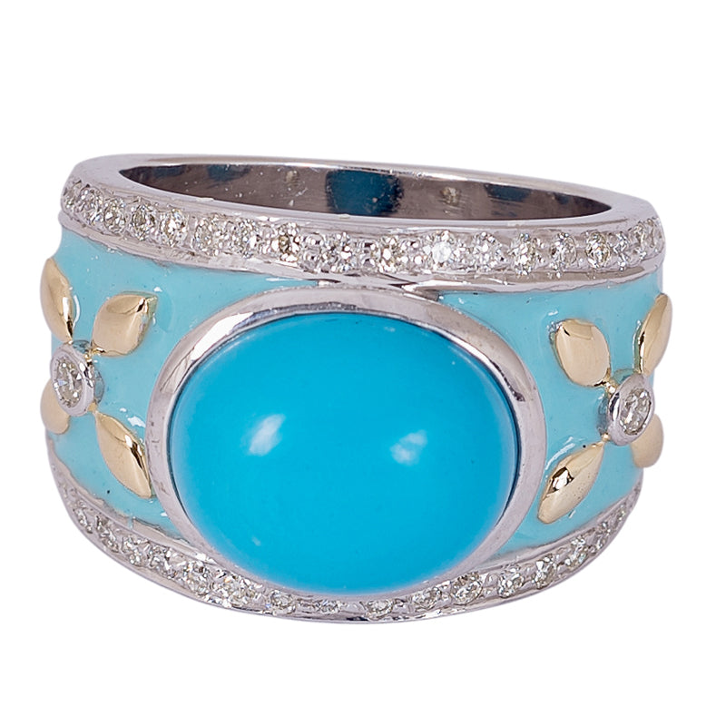 Ring - Turquoise and Diamond (Enamel) | Singhvi Jewels