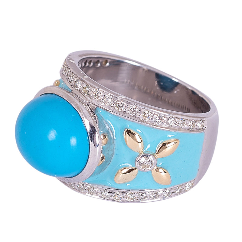 Ring- Turquoise and Diamond (Enamel)