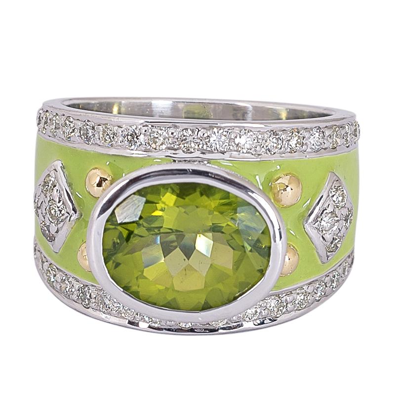 Ring- Peridot and Diamond (Enamel) (24OM) | Singhvi Jewels
