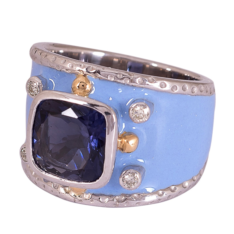 Ring - Iolite and Diamond (Enamel) | Singhvi Jewels